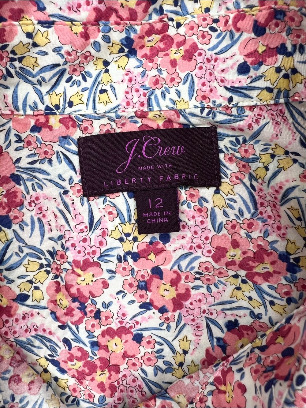 J. Crew Liberty Fabric Pink Floral Popover Blouse Cotton size 12 - Picture 4 of 7